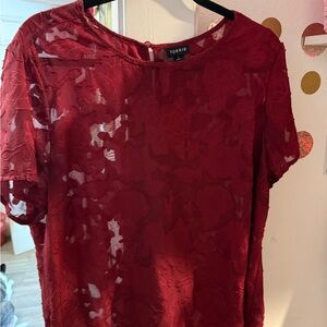 Torrid Deep Red Floral Lace Blouse
